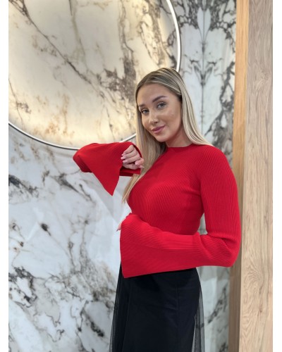 Cienki sweterek prążkowany By o la la...! czerwony