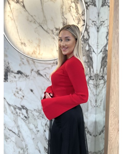 Cienki sweterek prążkowany By o la la...! czerwony