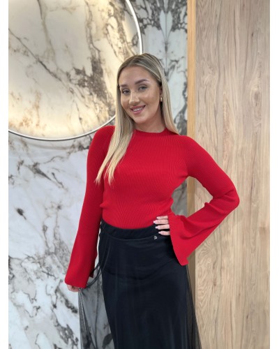 Cienki sweterek prążkowany By o la la...! czerwony