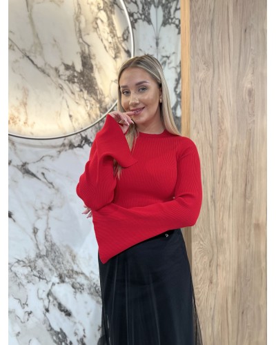 Cienki sweterek prążkowany By o la la...! czerwony