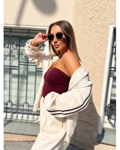Bluza z koronkowym wykończeniem Belle beżowa
