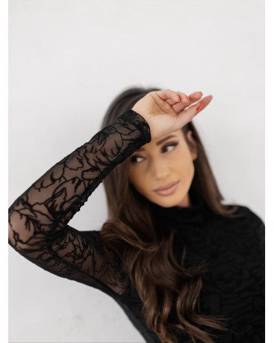 Body mgiełka w kwiatowy wzór By o la la...! czarne