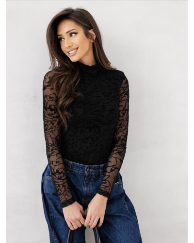 Body mgiełka w kwiatowy wzór By o la la...! czarne