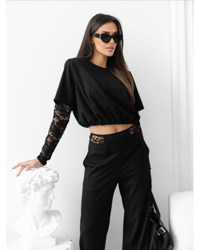 Komplet z koronkowymi wstawkami By o la la...! czarny