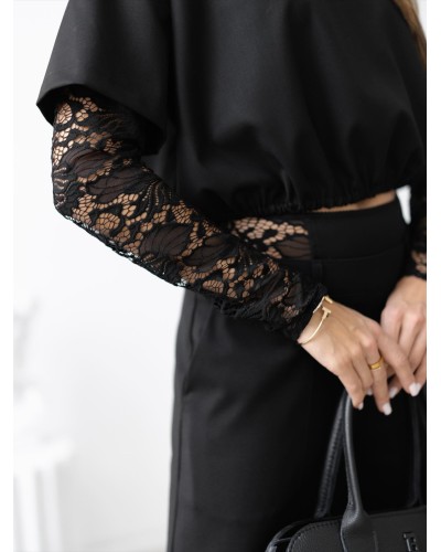 Komplet z koronkowymi wstawkami By o la la...! czarny