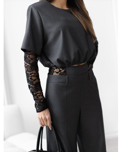 Komplet z koronkowymi wstawkami By o la la...! grafitowy