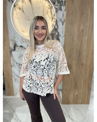 T-shirt koronkowy By o la la...! beżowy