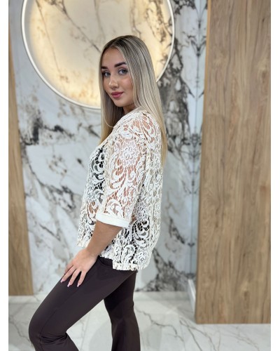 T-shirt koronkowy By o la la...! beżowy