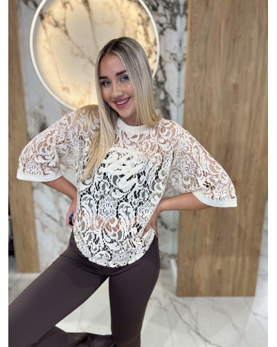 T-shirt koronkowy By o la la...! beżowy