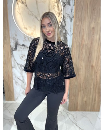 T-shirt koronkowy By o la la...! czarny