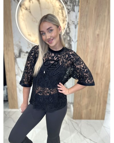 T-shirt koronkowy By o la la...! czarny