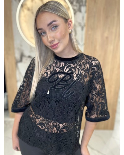 T-shirt koronkowy By o la la...! czarny