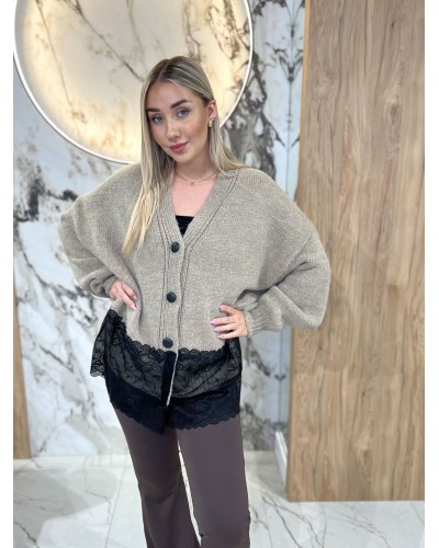 Kardigan z koronkowym wykończeniem By o la la...! beżowy