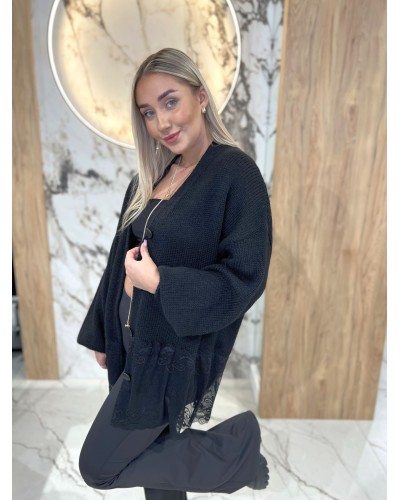 Kardigan z koronkowym wykończeniem By o la la...! czarny