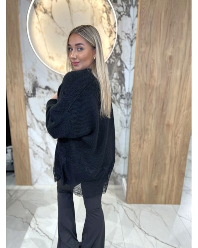 Kardigan z koronkowym wykończeniem By o la la...! czarny