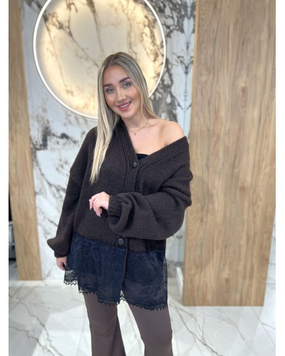 Kardigan z koronkowym wykończeniem By o la la...! chocomus