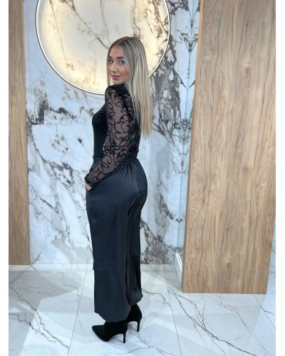 Satynowe spodnie By o la la...! czarne