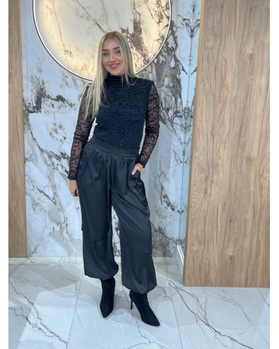 Satynowe spodnie By o la la...! czarne