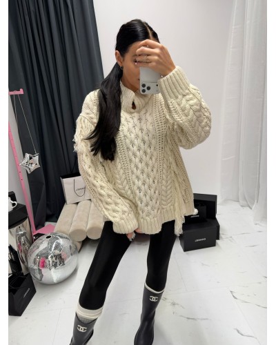 Sweter warkocz La Milla śmietankowy