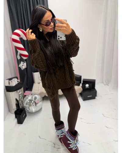 Sweter warkocz La Milla czekoladowy