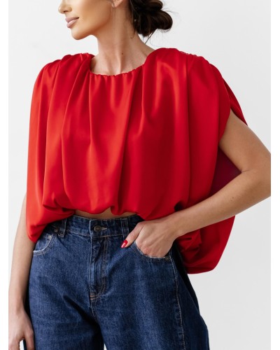 Satynowa bluzka z marszczeniami By o la la...! czerwona
