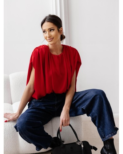 Satynowa bluzka z marszczeniami By o la la...! czerwona