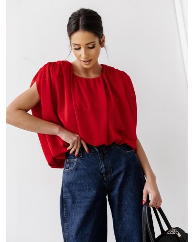 Satynowa bluzka z marszczeniami By o la la...! czerwona