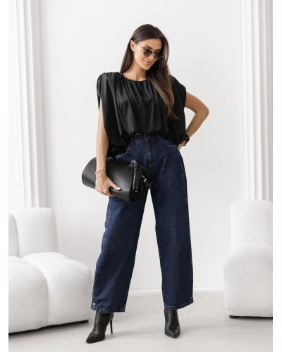 Satynowa bluzka z marszczeniami By o la la...! czarna