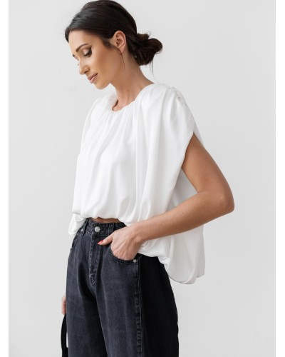 Satynowa bluzka z marszczeniami By o la la...! śmietankowa