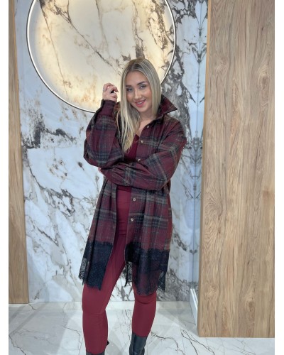Koszula w kratę z koronkowym wykończeniem By o la la...! merlot