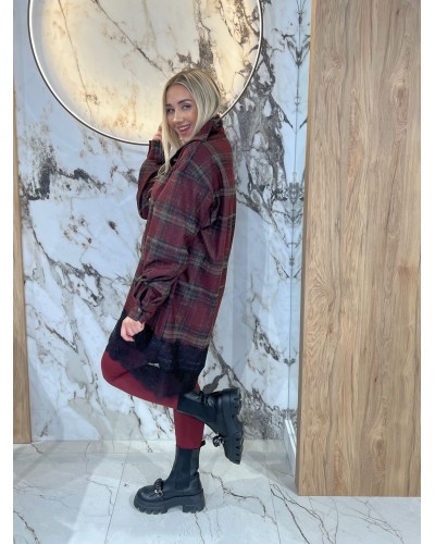 Koszula w kratę z koronkowym wykończeniem By o la la...! merlot