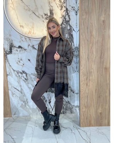 Koszula w kratę z koronkowym wykończeniem By o la la...! chocomus z szarym