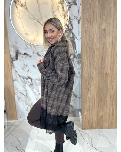 Koszula w kratę z koronkowym wykończeniem By o la la...! chocomus z szarym