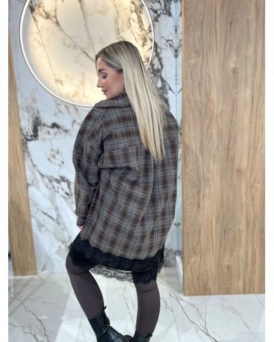 Koszula w kratę z koronkowym wykończeniem By o la la...! chocomus z szarym