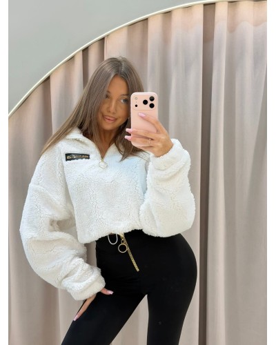 Bluza teddy z logo na plecach biała