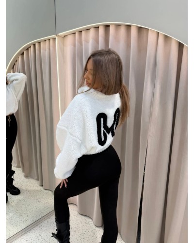 Bluza teddy z logo na plecach biała