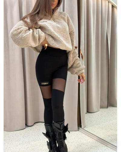 Bluza teddy z logo na plecach beżowa