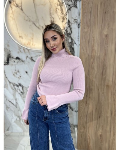 Golf prążkowany z dzwoneczkami By o la la...! pudrowy róż