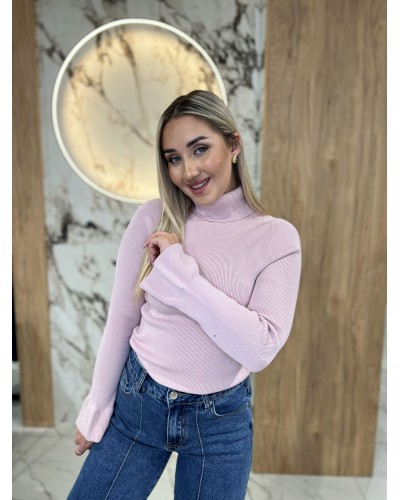 Golf prążkowany z dzwoneczkami By o la la...! pudrowy róż