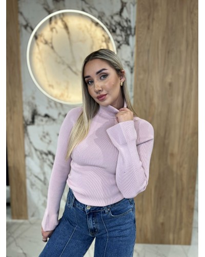 Golf prążkowany z dzwoneczkami By o la la...! pudrowy róż