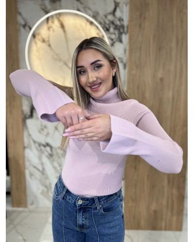 Golf prążkowany z dzwoneczkami By o la la...! pudrowy róż