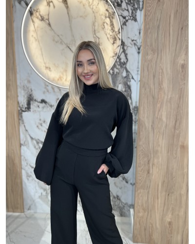 Komplet bluza z golfem plus spodnie By o la la...! czarny