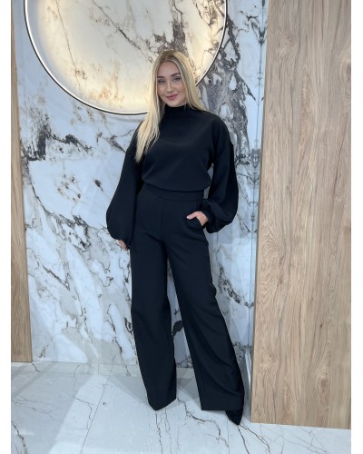 Komplet bluza z golfem plus spodnie By o la la...! czarny