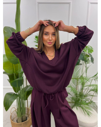 Bluza z dekoltem w szpic Nina burgundowa