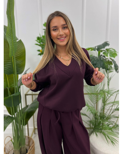 Bluza z dekoltem w szpic Nina burgundowa