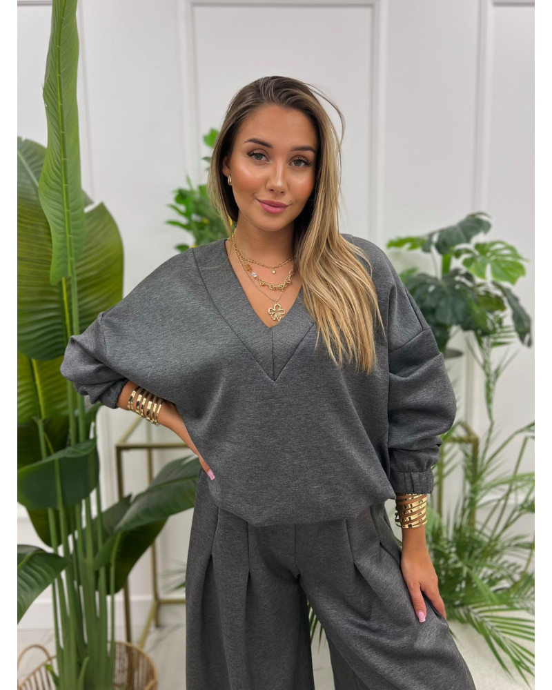 Bluza z dekoltem w szpic Nina szara