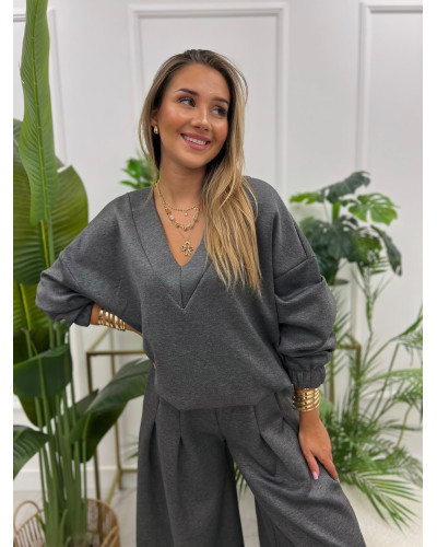 Bluza z dekoltem w szpic Nina szara