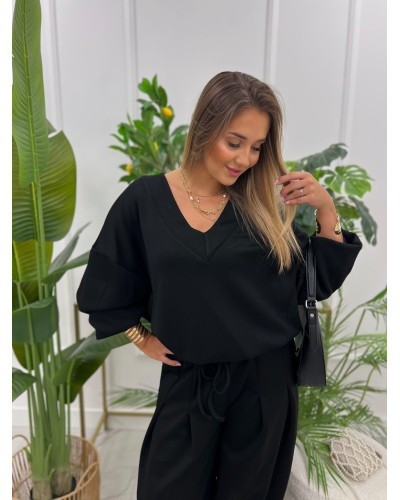 Bluza z dekoltem w szpic Nina czarna