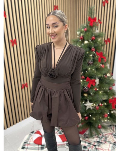 Body marszczone z różą La Milla czekoladowe