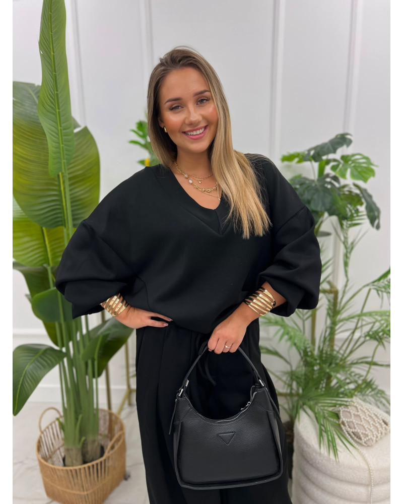 Bluza z dekoltem w szpic Nina czarna
